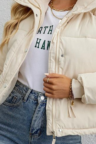 Short Puffer Coat with Stylish Stand Collar