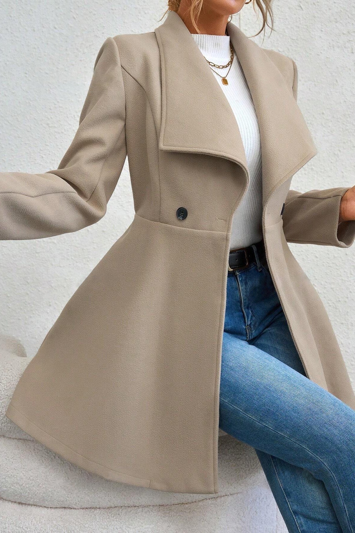 Elegant Wool Long Coat with Belt