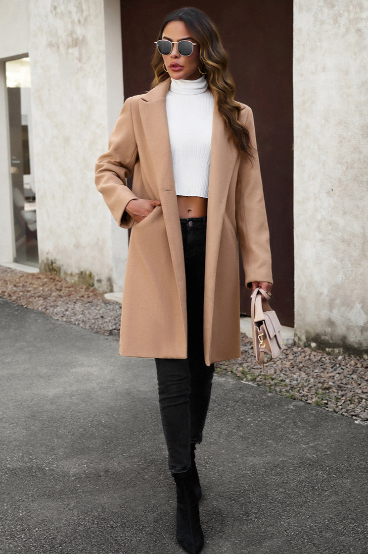 Oversized Solid Color Wool Blend Coat