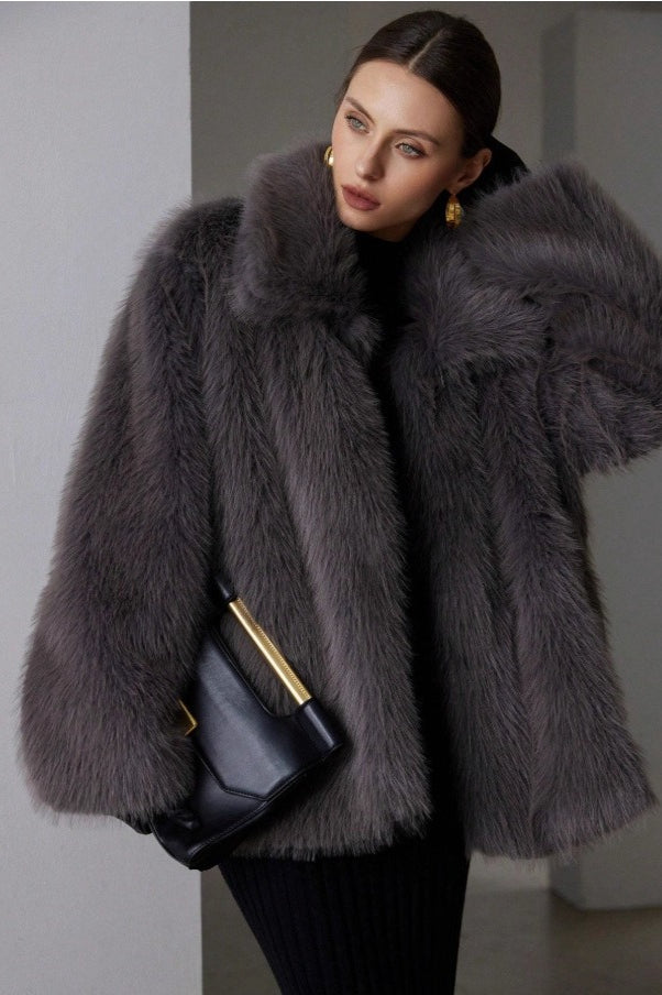 Elegant Solid Faux Fur Winter Coat for Cozy and Stylish Winter Days