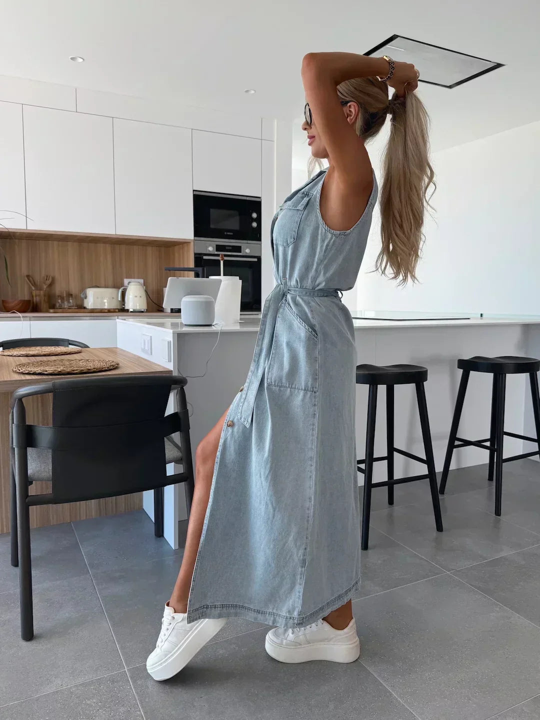 Hanna | Elegant Sleeveless Long Denim Dress