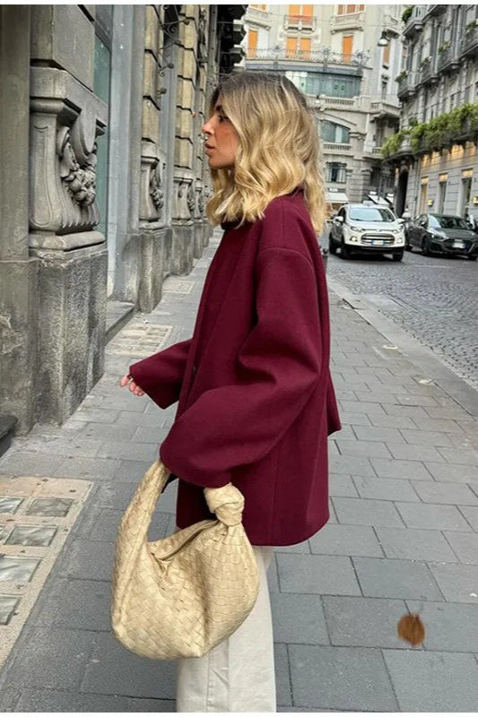 Wool coat with scarf collar and single-button closure