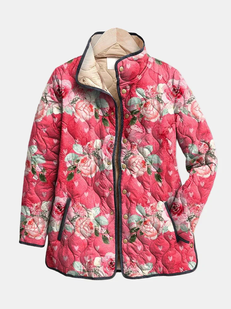 Freya | Pink Floral-Print Quilted Jacket for Everyday Elegance