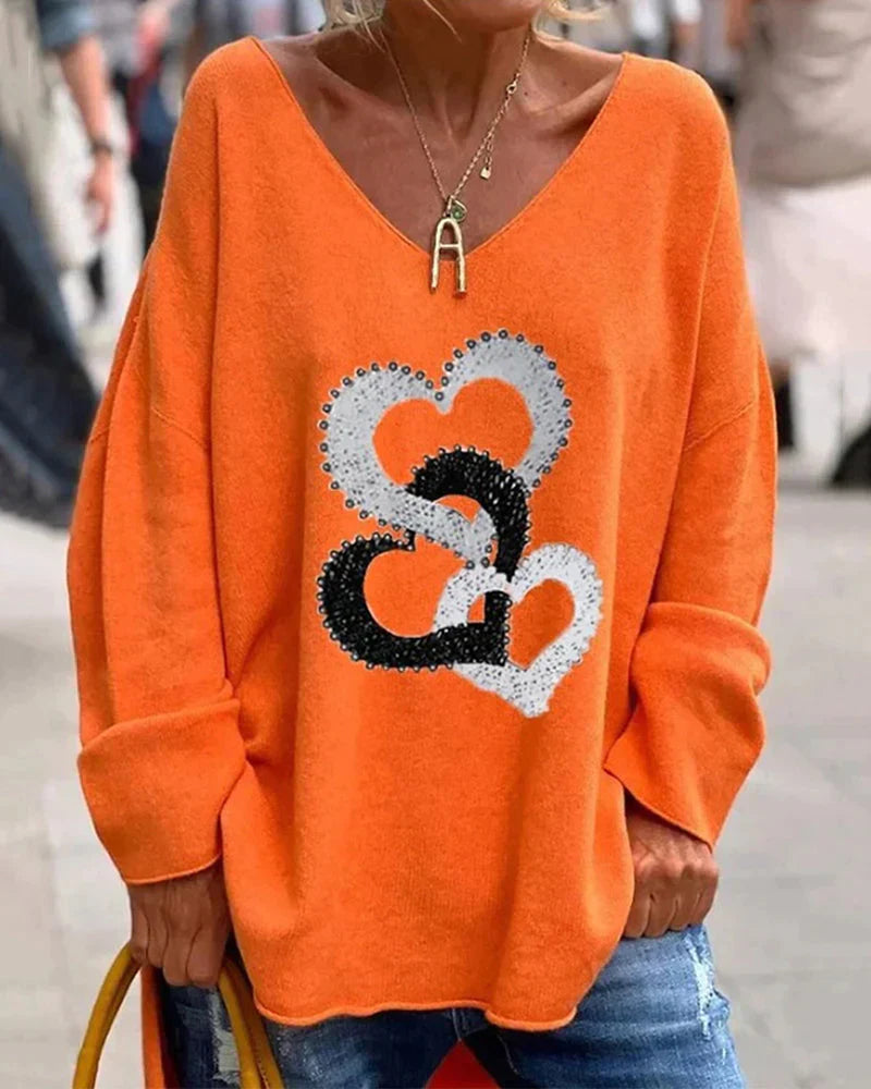 Oversized Women's Sweater with Cute Heart Pattern for Maximum Comfort