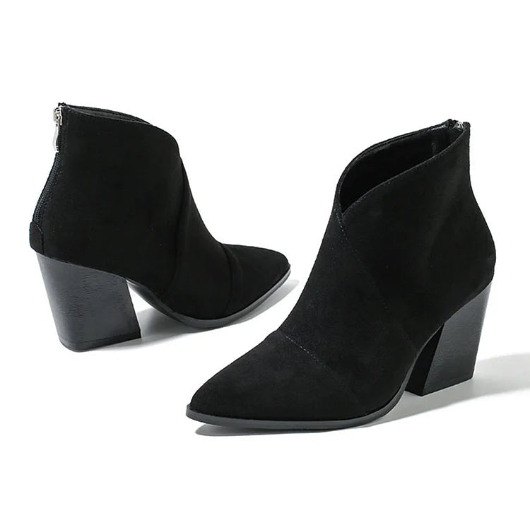 Pointed-Toe Ankle Boot with Suede-Effect Finish