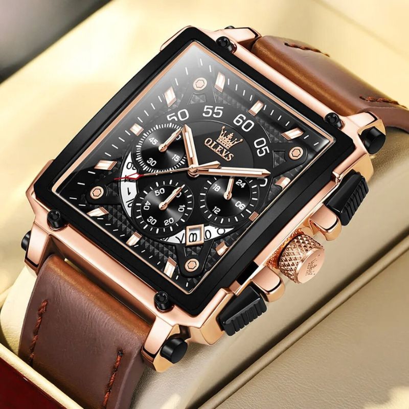 Elegant chronograph watch with a square dial for a sophisticated style