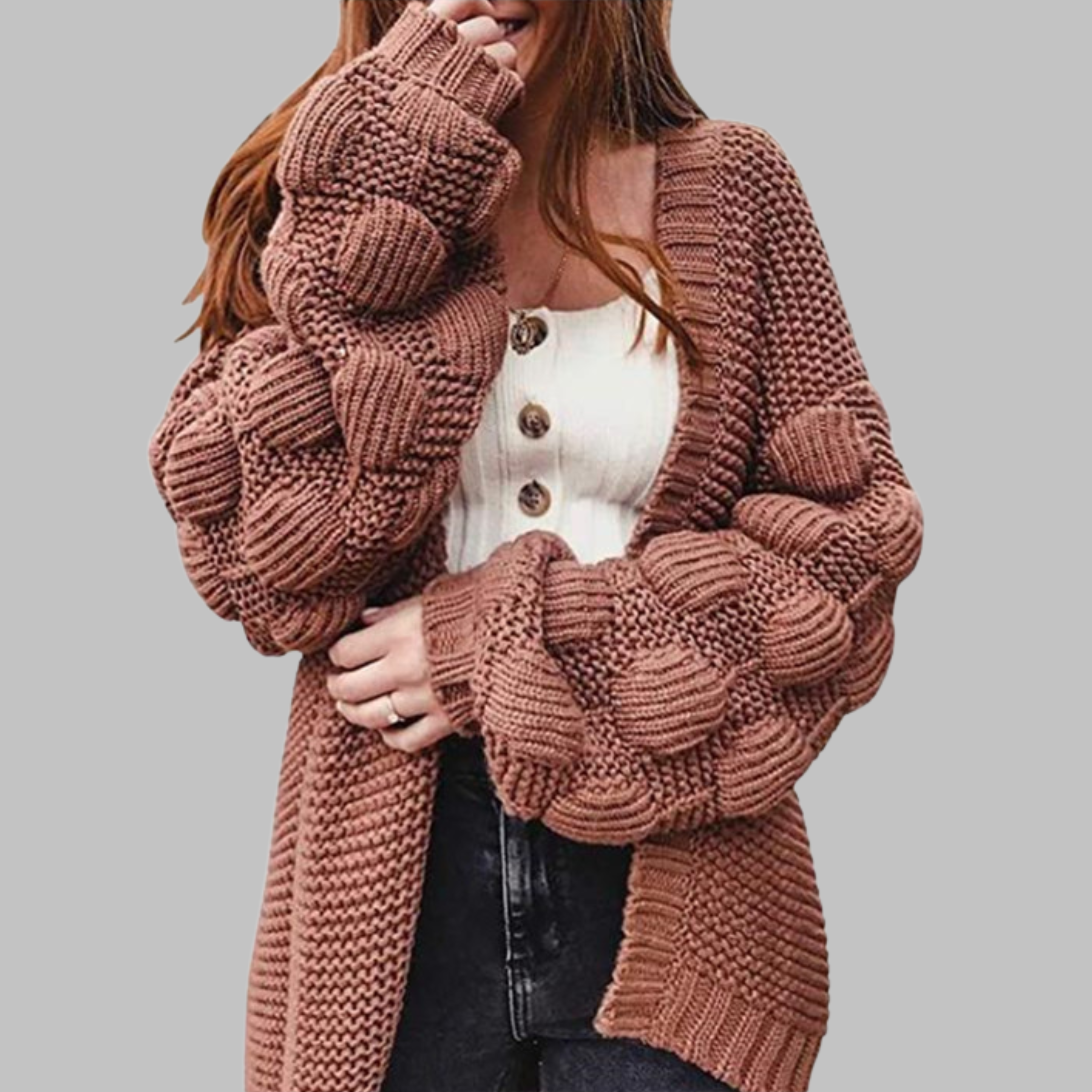 Vintage Oversized Chunky Knit Open-Front Cardigan