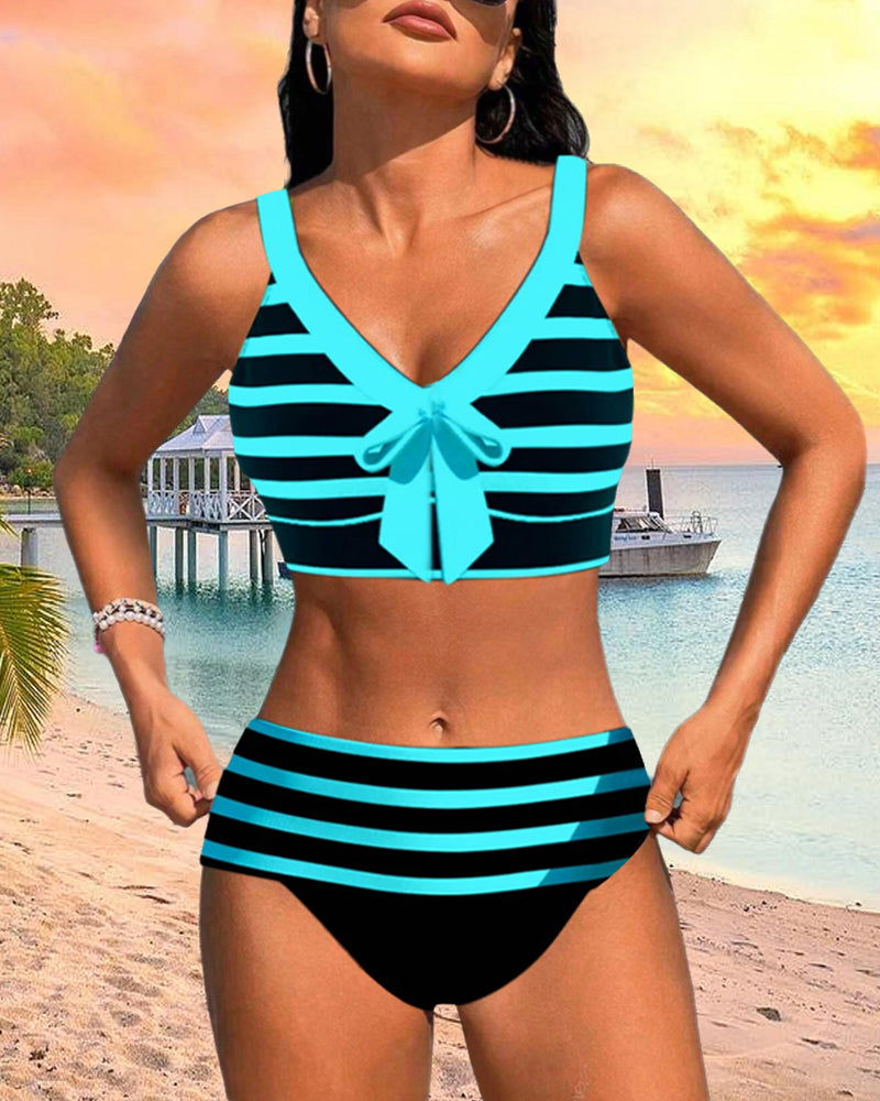 Retro Striped High Waist Bikini