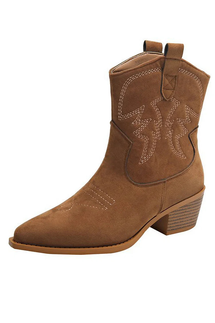 Pointed-Toe Western Ankle Boots