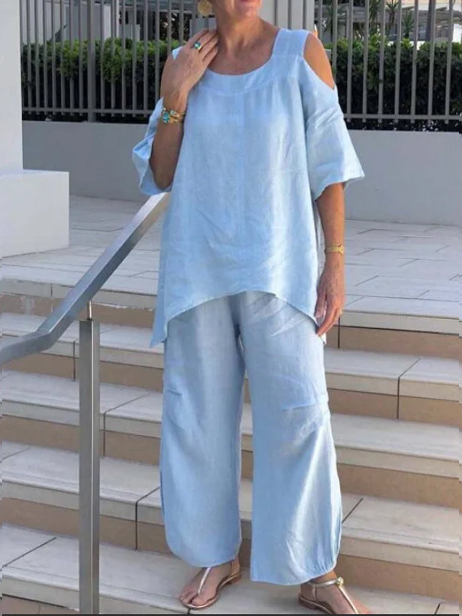 Elegant Two-Piece Short Sleeve Sweater Set