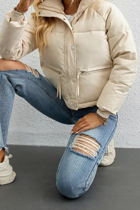 Short Puffer Coat with Stylish Stand Collar