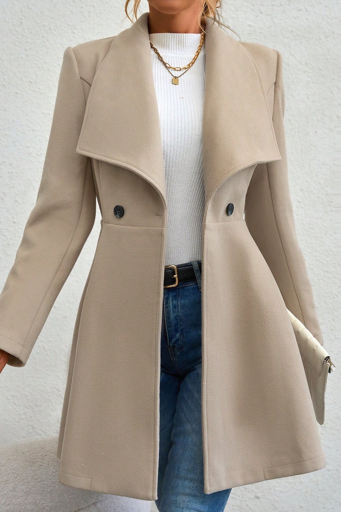 Elegant Wool Long Coat with Belt