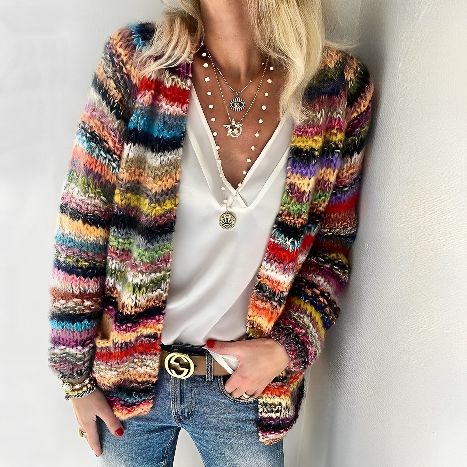 Women's Cozy Multicolor Knit Cardigan