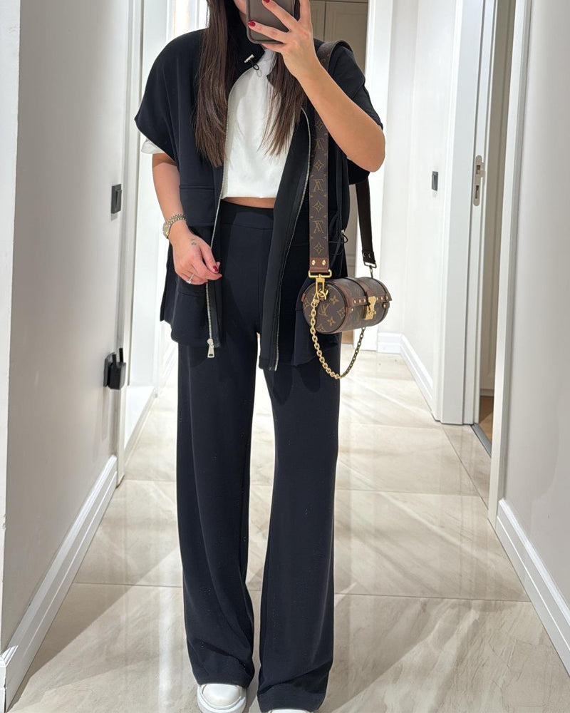 Elegant ensemble with trendy top and stretch waistband pants for a perfect look