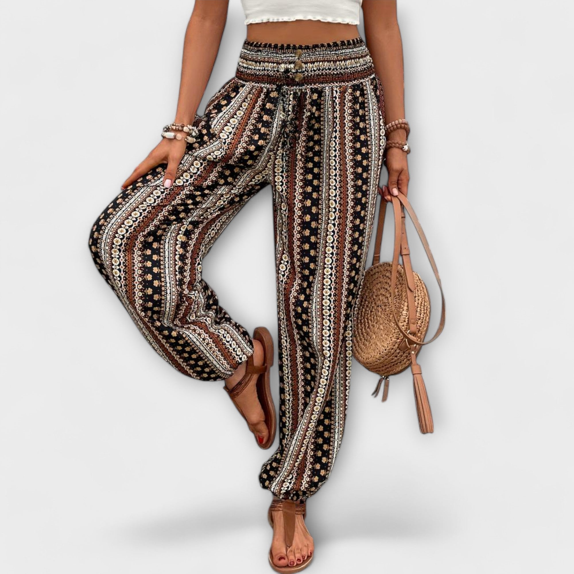 Ethnic Graphic Print Pants — Bold Patterned Trousers with Comfortable Fit