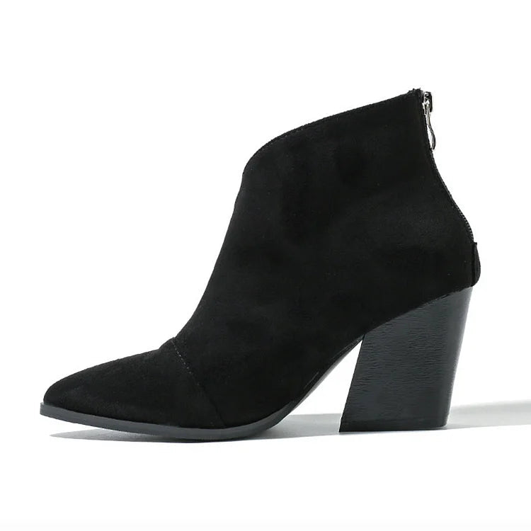 Pointed-Toe Ankle Boot with Suede-Effect Finish