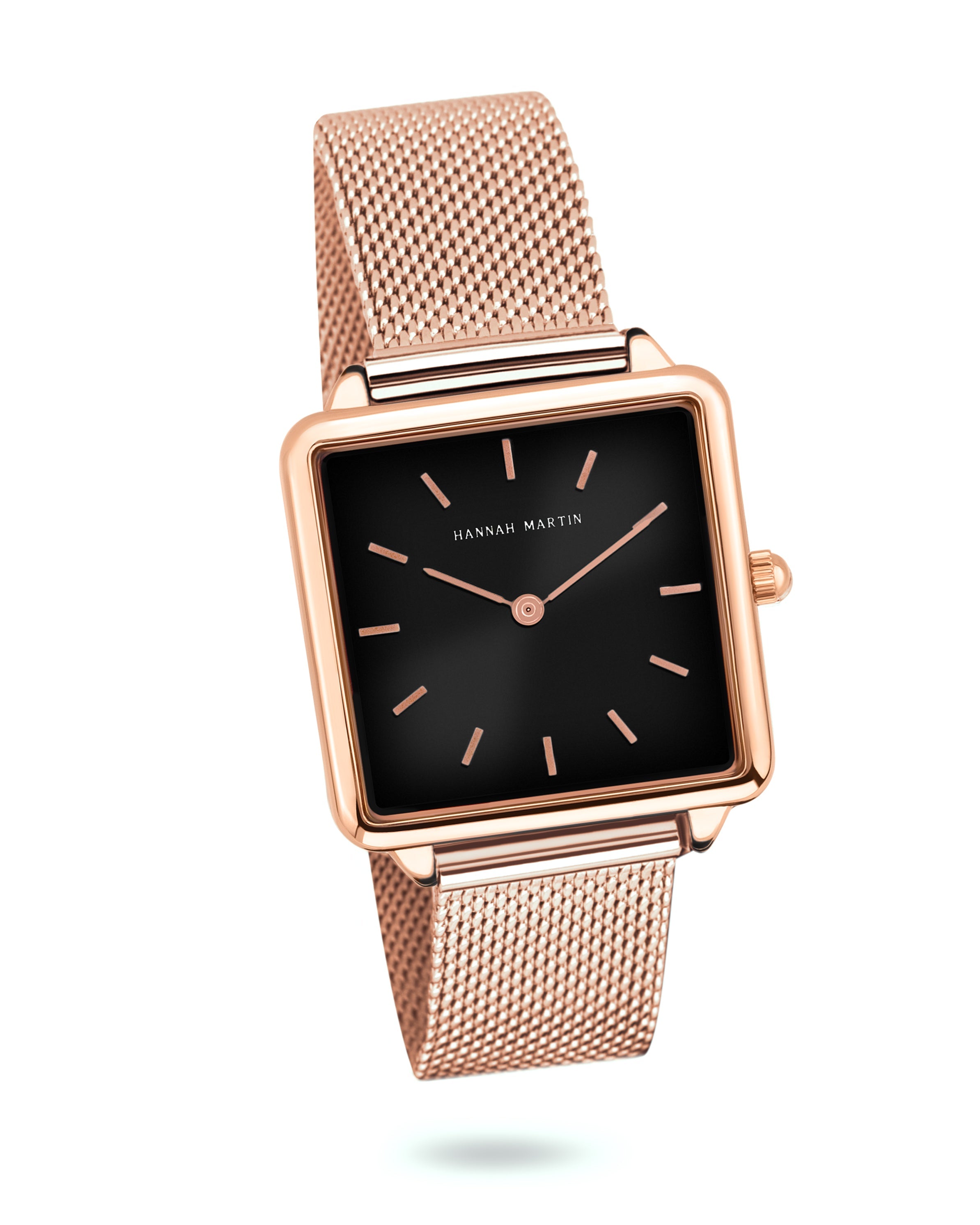 Eclipse - Charming Square Rose Gold Watch with Elegant Black Dial and Luxe Mesh Band