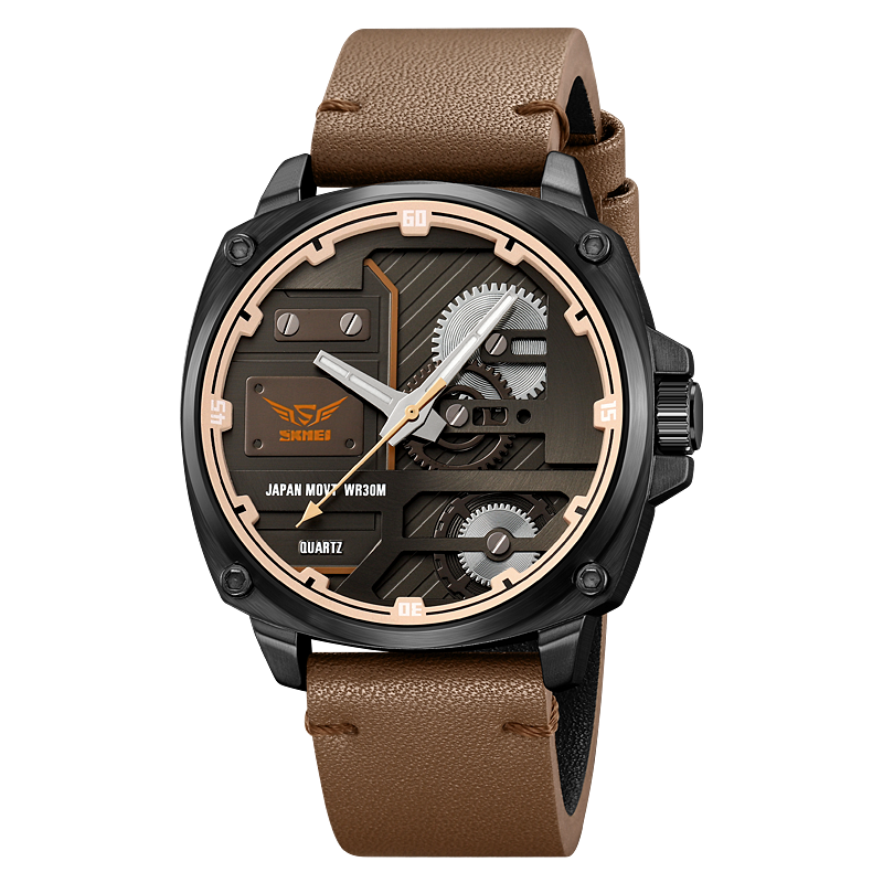 Elegant Men's Leather Watch with Quartz Movement