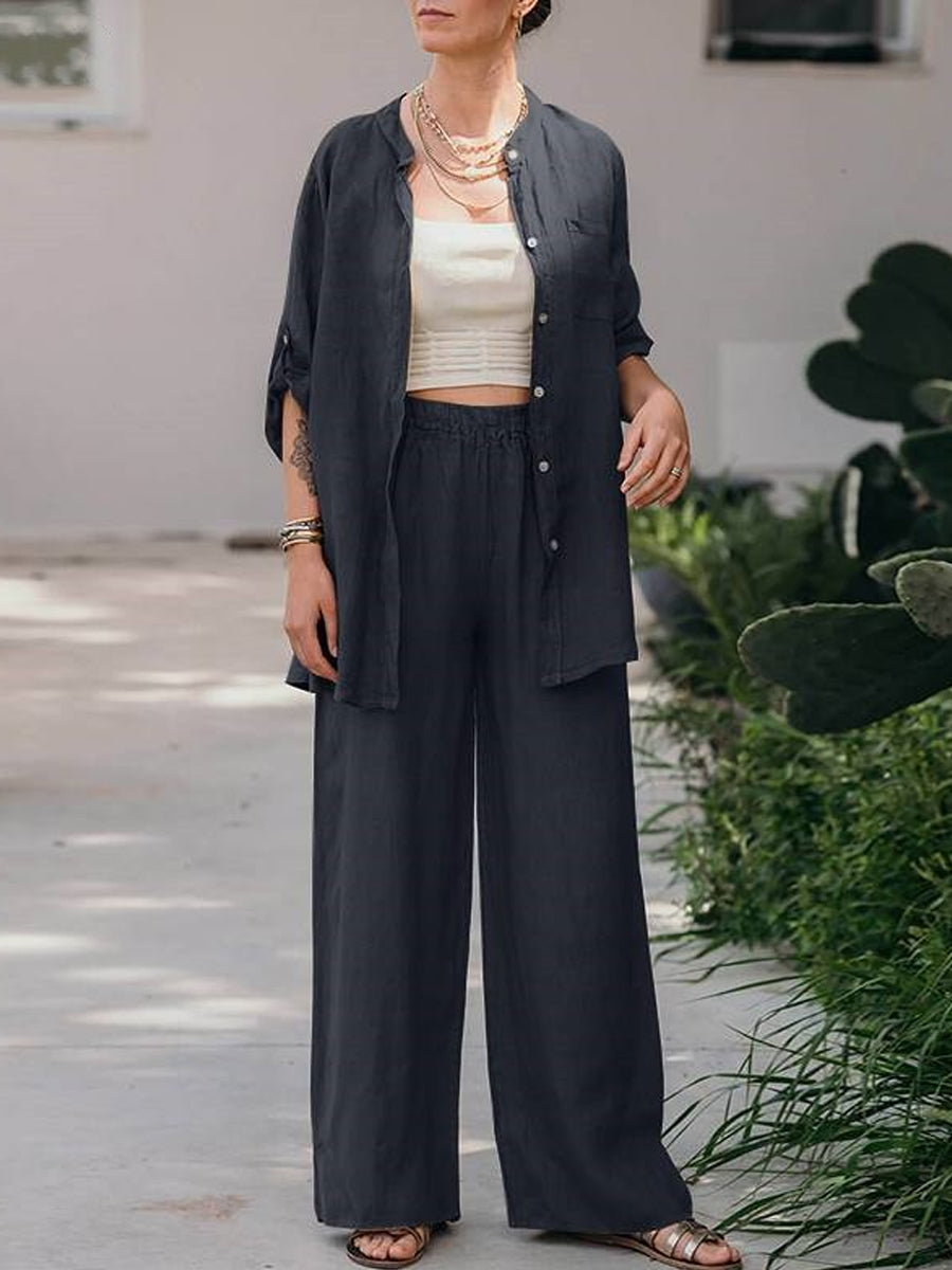 Two-piece set: Long-sleeve shirt and elegant pants