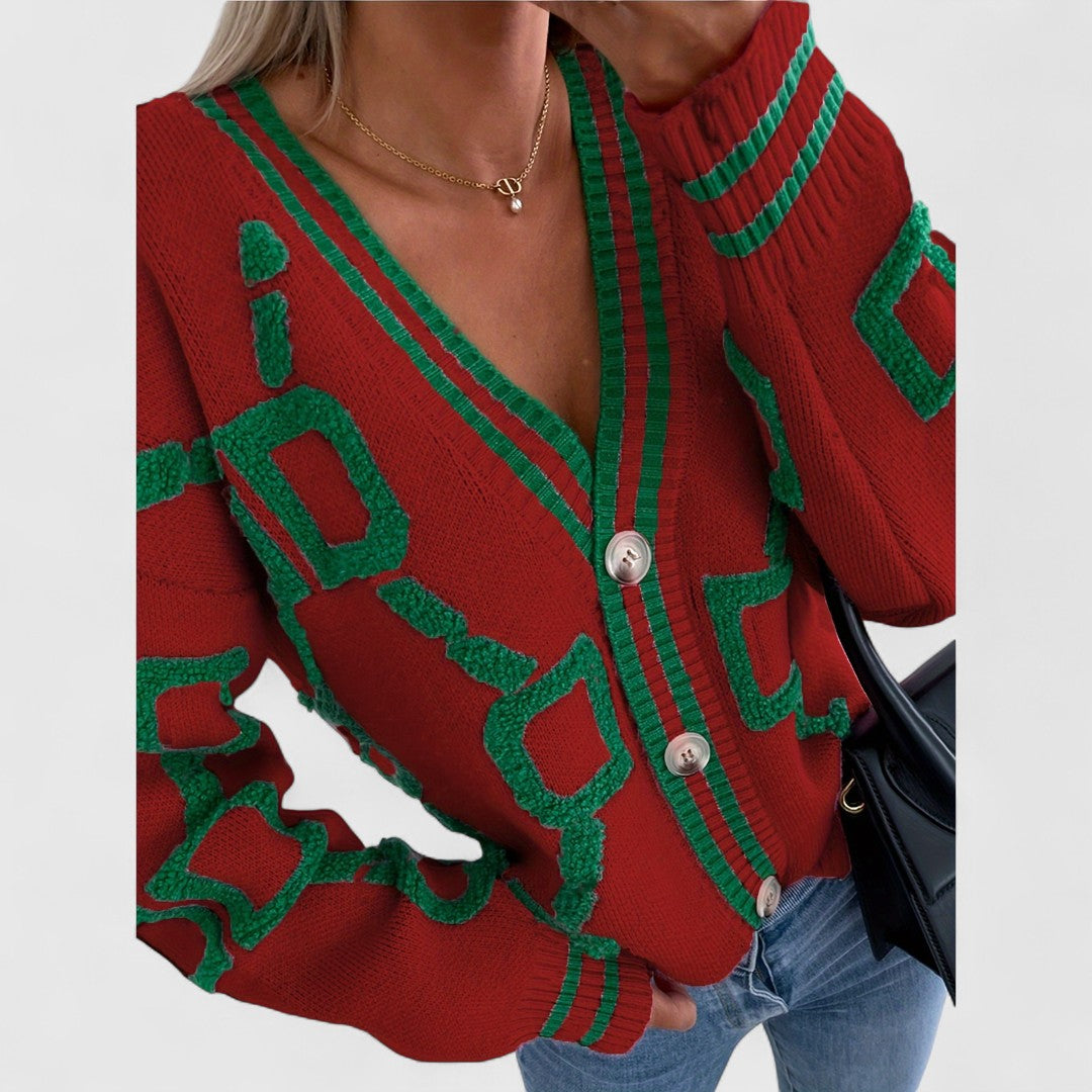 Cristine - Block Knit Cardigan with Elegant Design