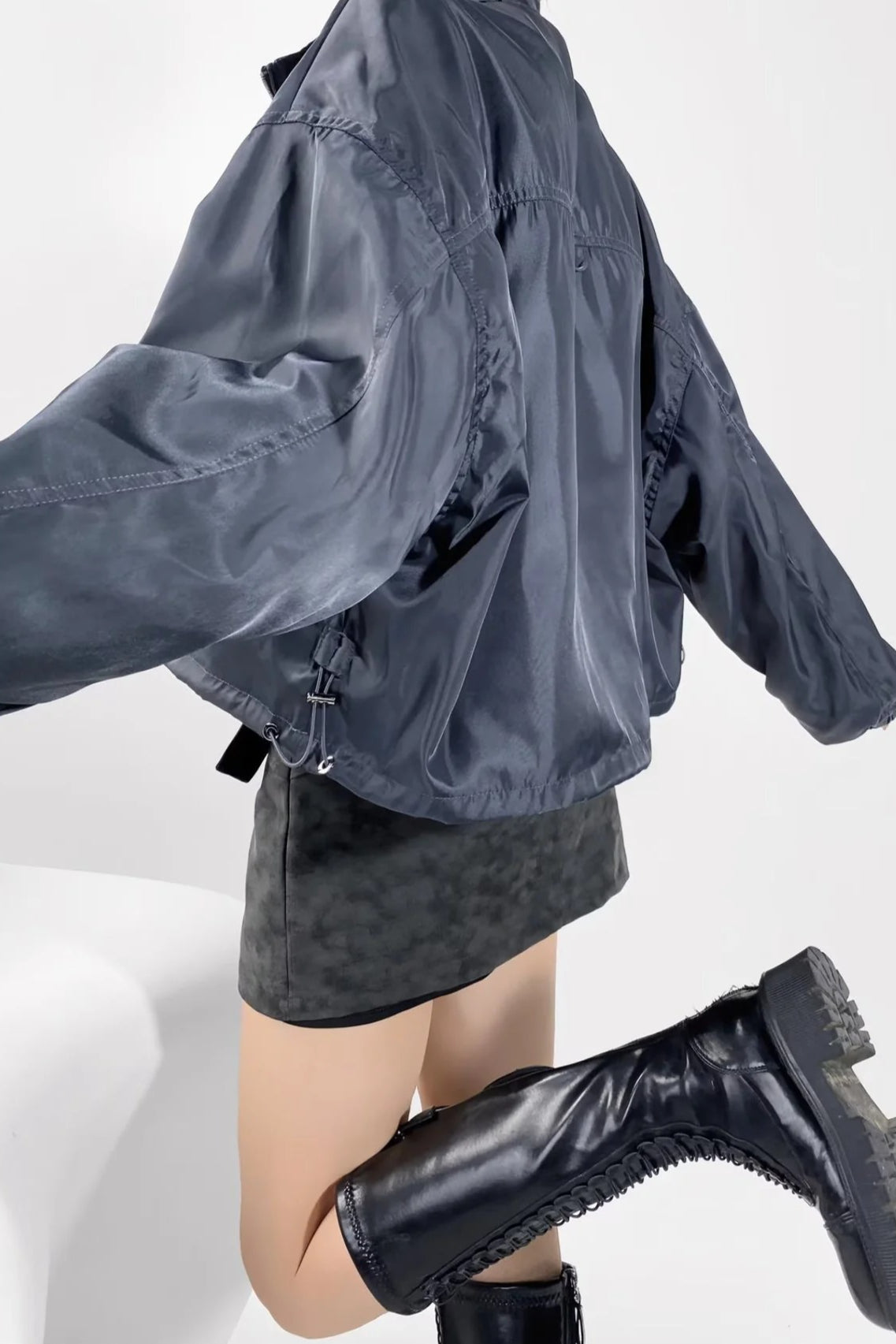 Elegant Short Cargo Coat with High Collar