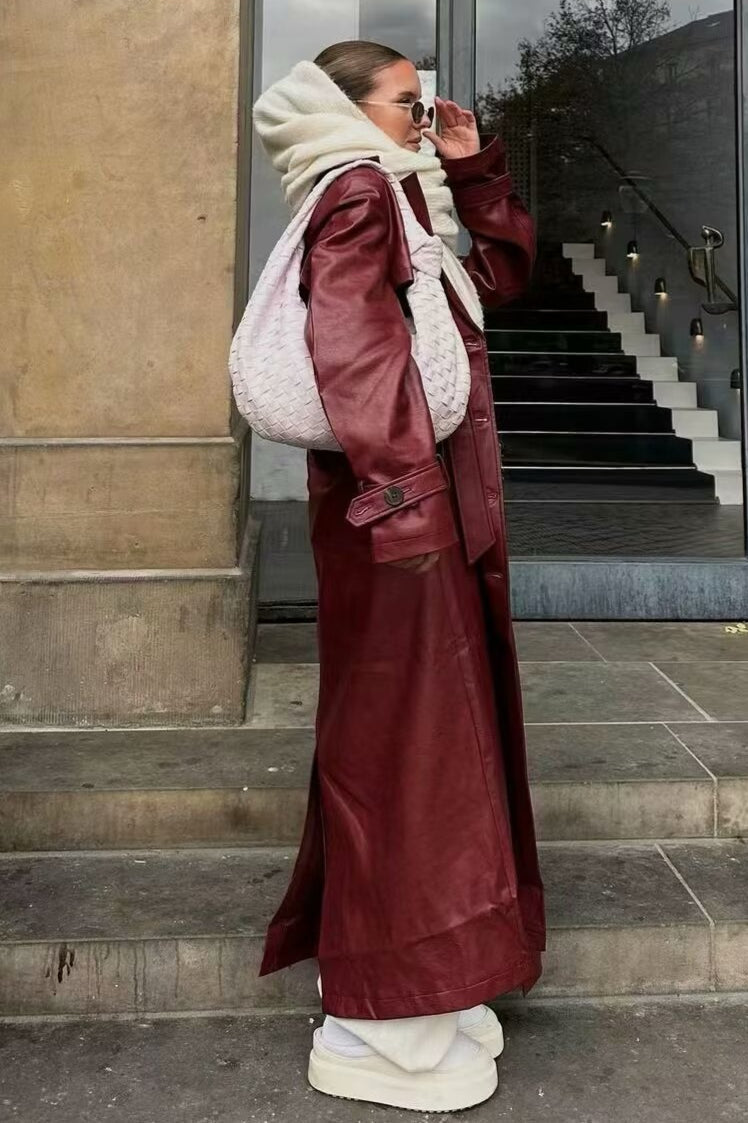 Elegant Relaxed Leather Trench Coat for Stylish Comfort