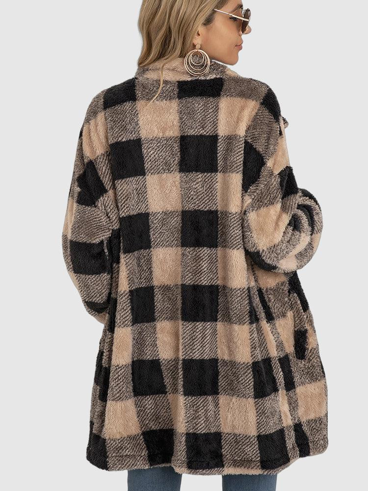 Cozy Plush Plaid Cardigan for Women