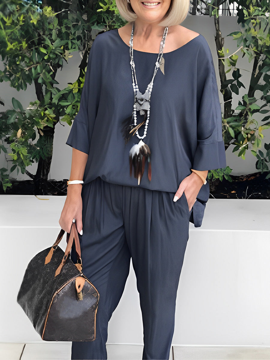 Casual two-piece long sleeve and round neck outfit