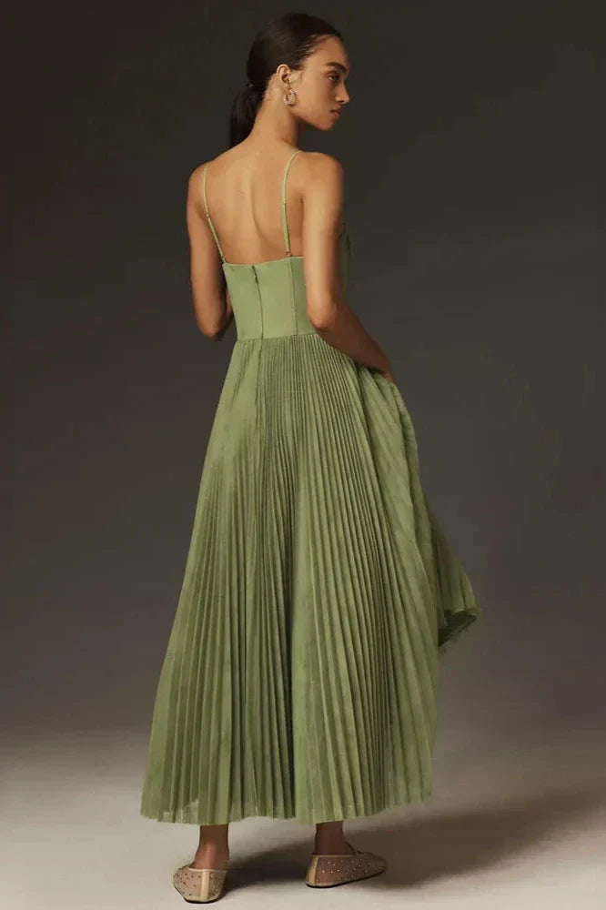 Isabella Pleated Tulle Midi Dress - Elegant, Flowing Midi Gown