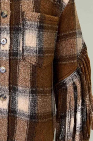 Plaid Fringed Wool Crop Jacket with Chic Elegance and Comfort