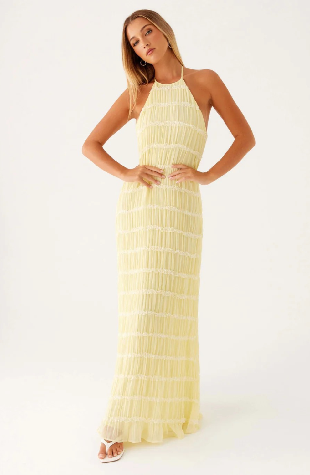 Caroline Textured Halter-Neck Maxi Dress – Effortless Summer Elegance