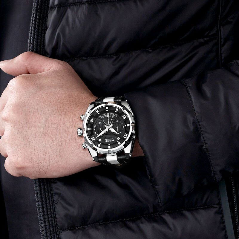 Luxury Sports Chronograph Watch in Military Leather