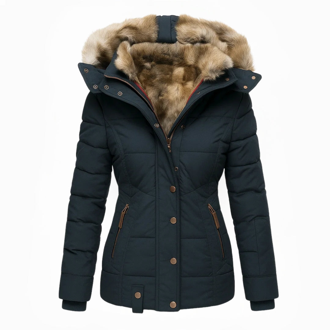Anna™ Cozy & Warm Winter Fur Jacket in Dark Blue