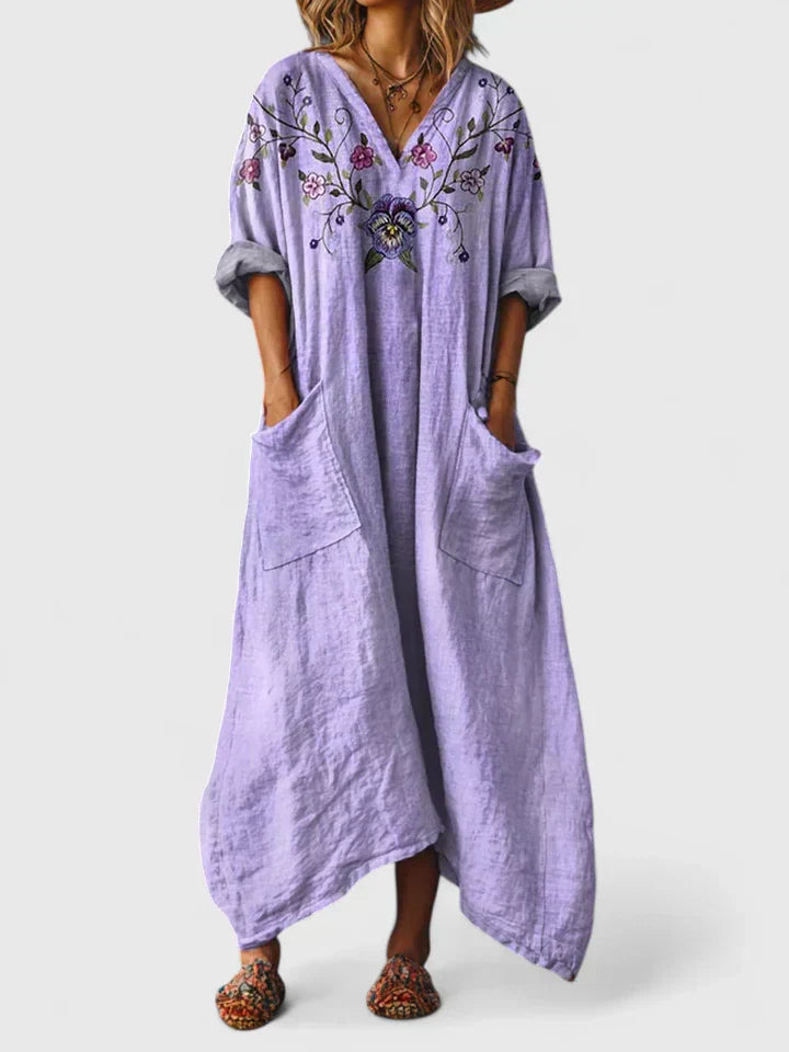 Solenna - Flowy Bohemian Printed Dress