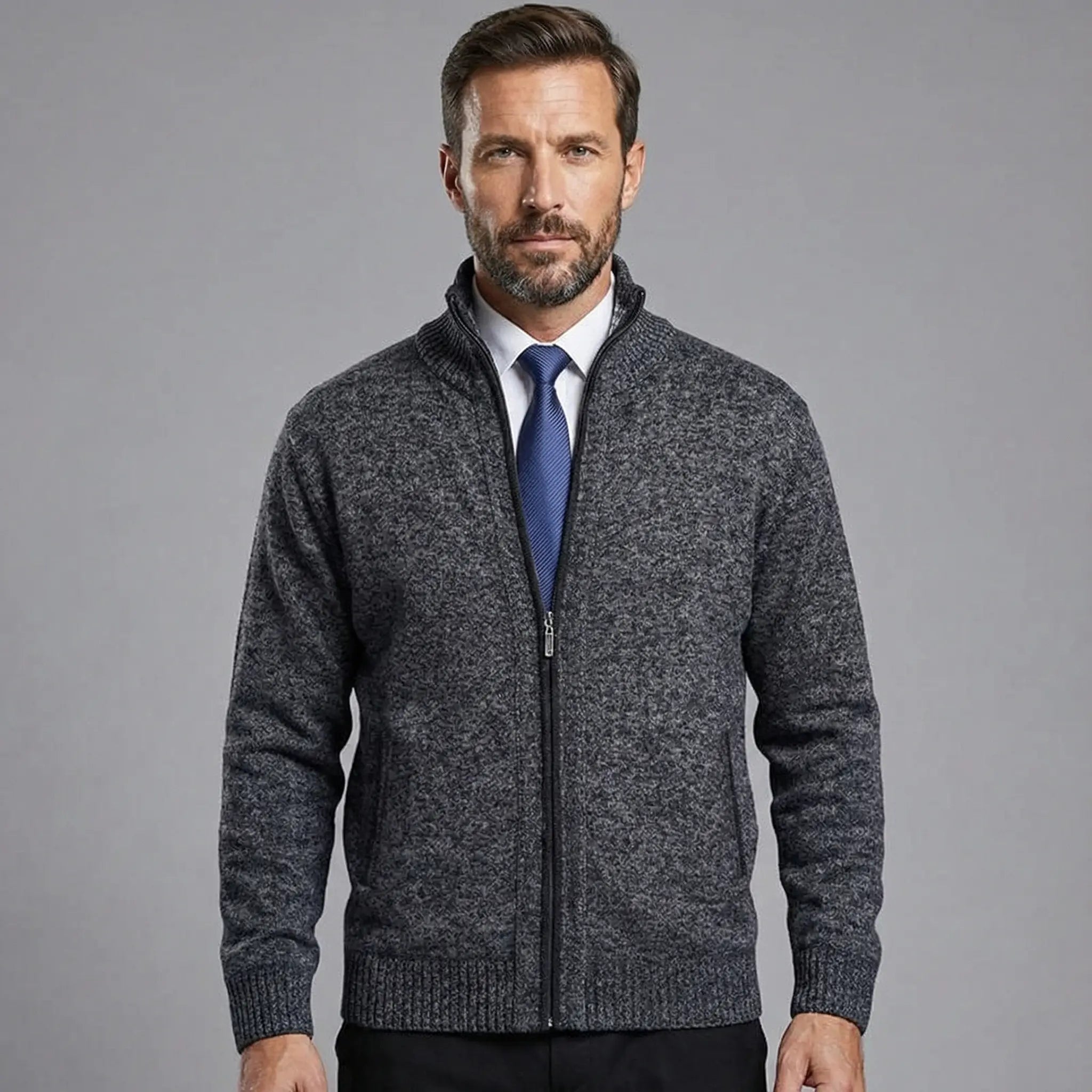 Owen | Solid Knit Cardigan with Stand Collar