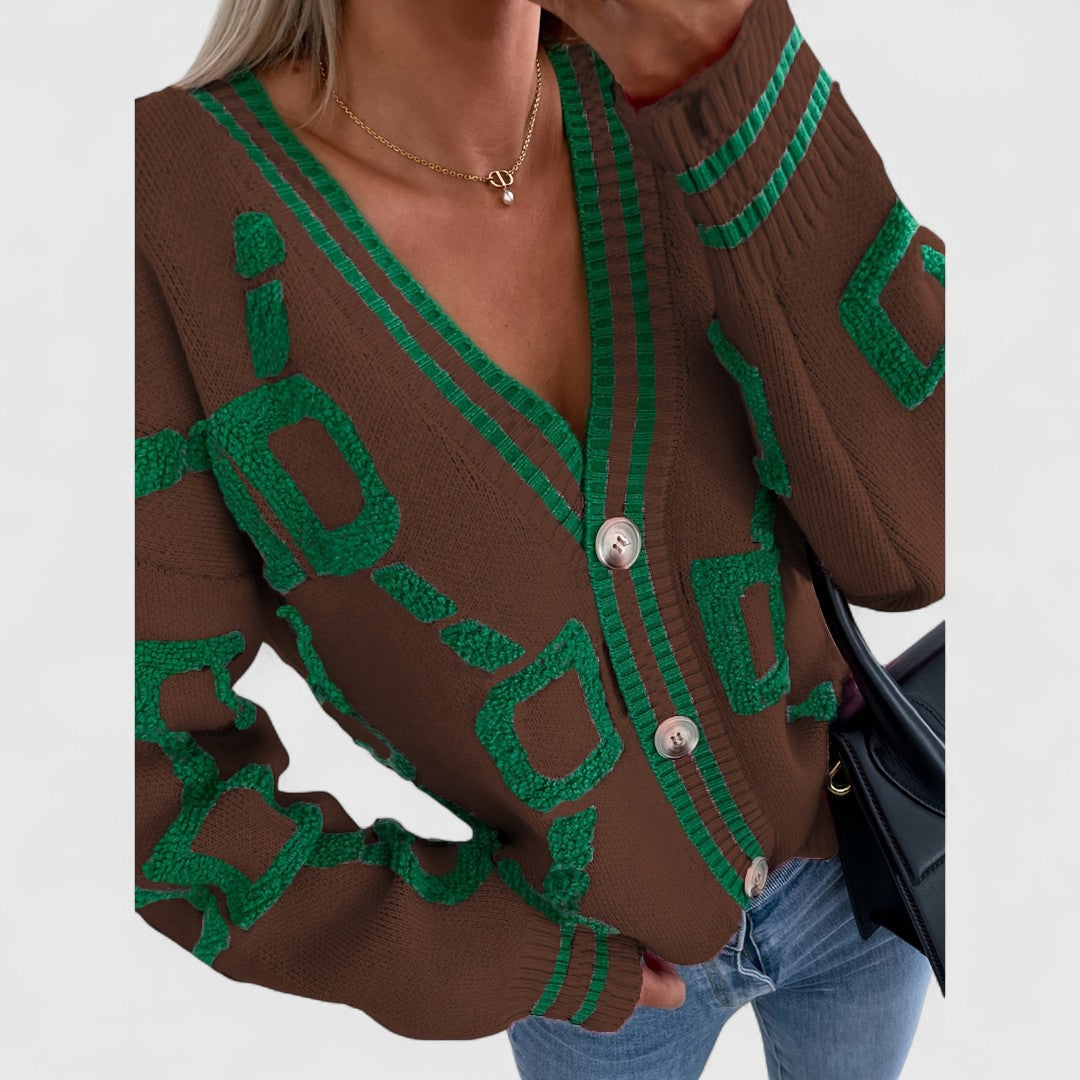 Cristine - Block Knit Cardigan with Elegant Design