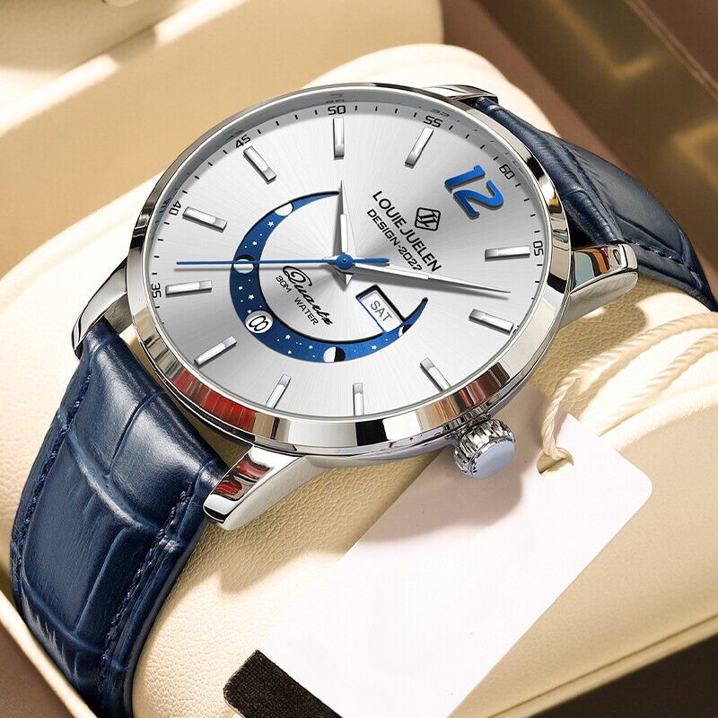 Elegant watch with luminous moon phase