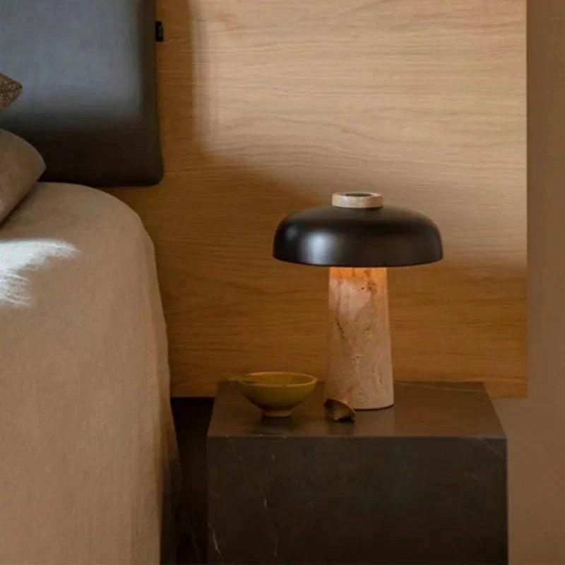 Stylish Table Lamp Made from Elegant Natural Travertine