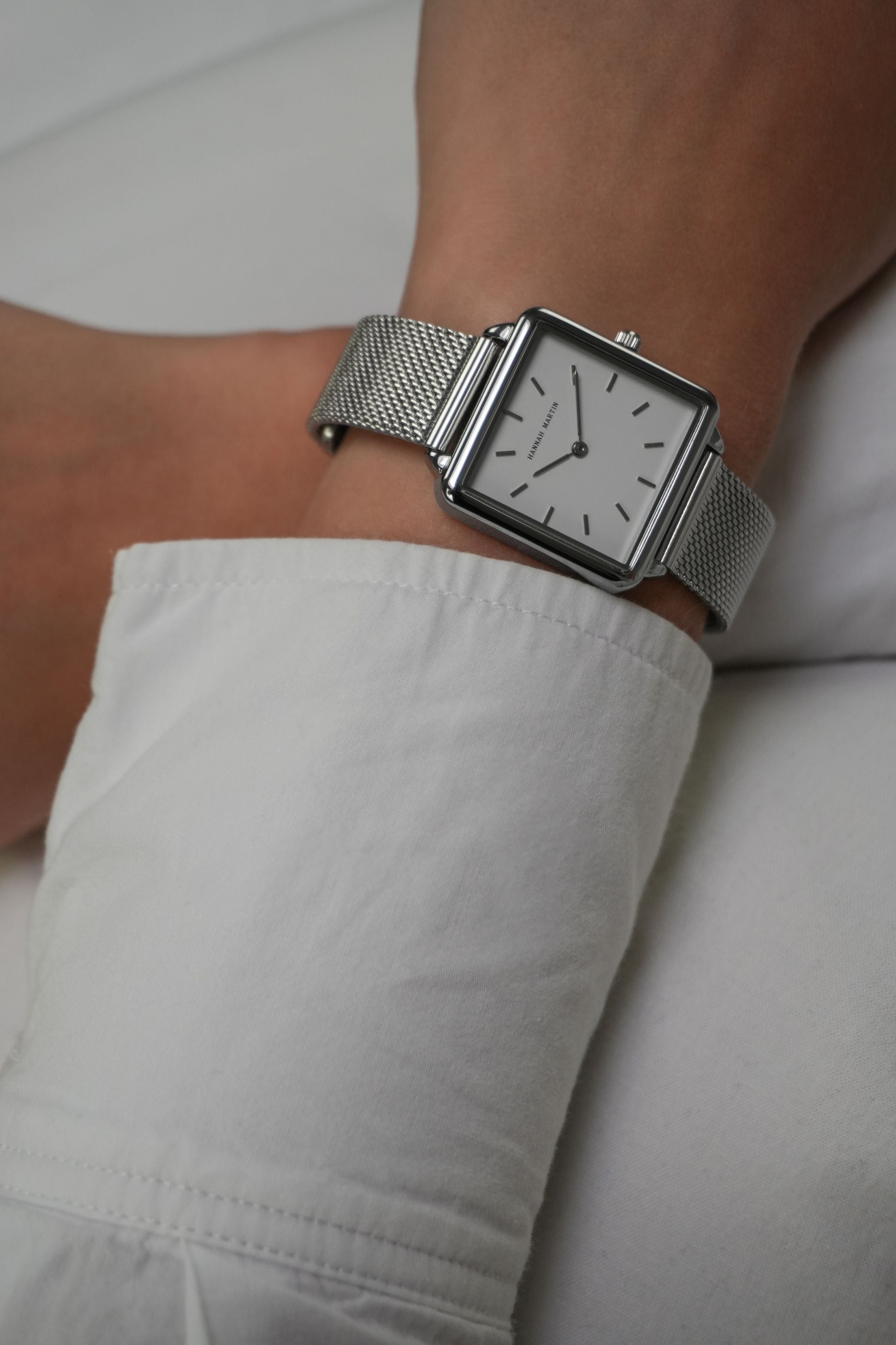 Elegant Zenith Square Silver Watch with Luxury Mesh Band
