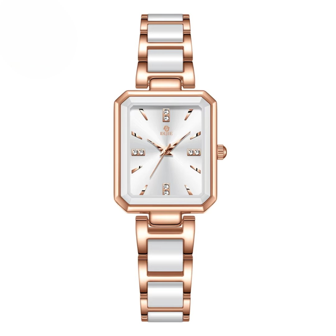 Elegant Square Quartz Watch with Diamonds, Sophisticated and Chic