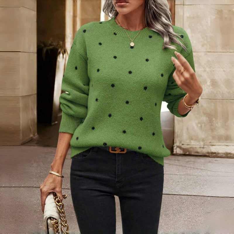 Nina - Elegant Knit Long Sleeve Polka Dot Sweatshirt