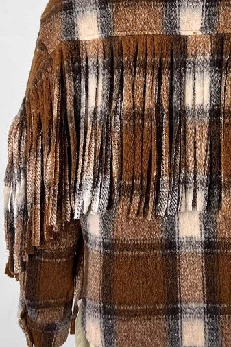 Plaid Fringed Wool Crop Jacket with Chic Elegance and Comfort