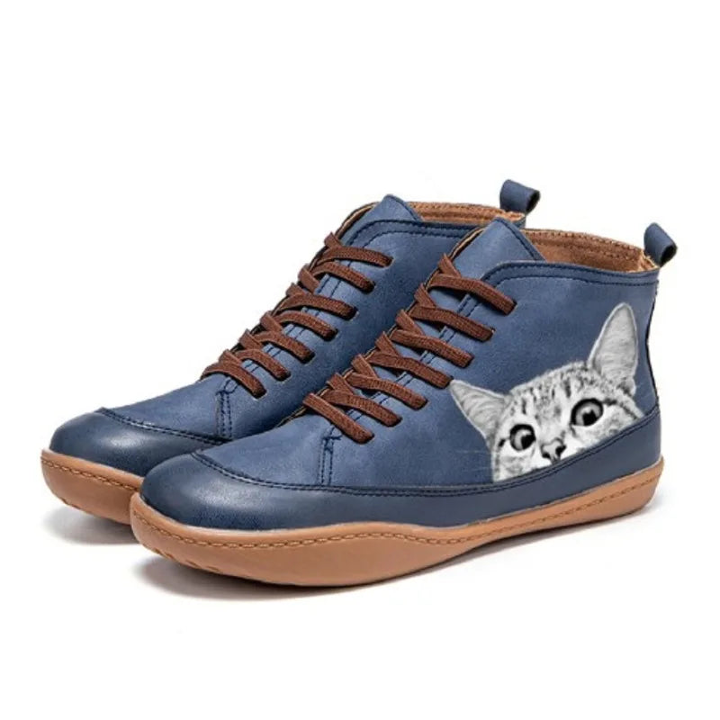 Stylish Leather Boots Featuring Adorable Cat Pattern