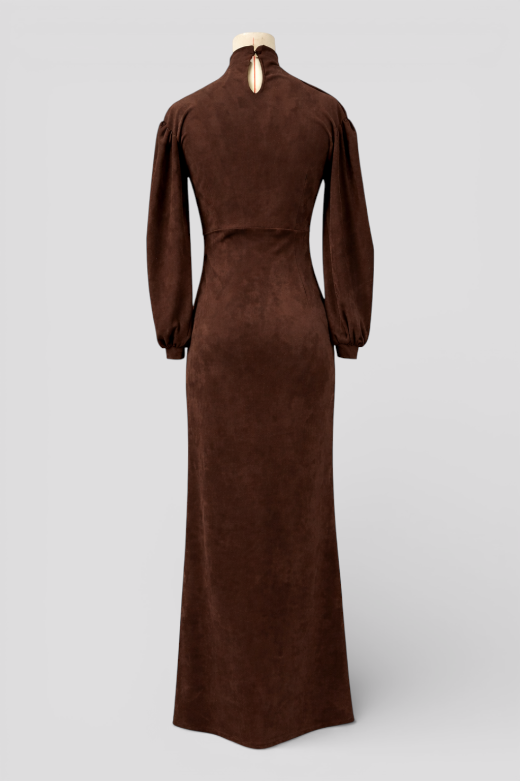 Retro long-sleeve maxi dress with semi-high collar and included belt
