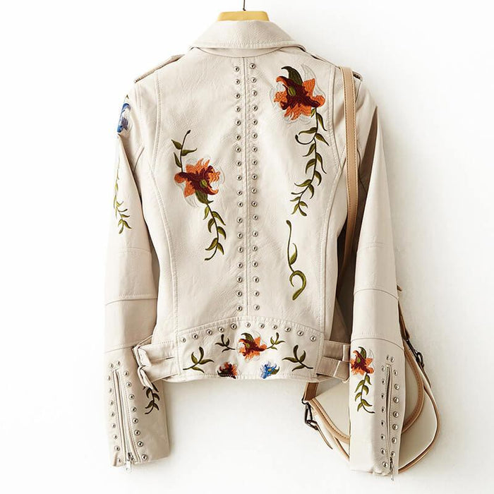 Retro floral Magnolia leather jacket for a chic and vintage style