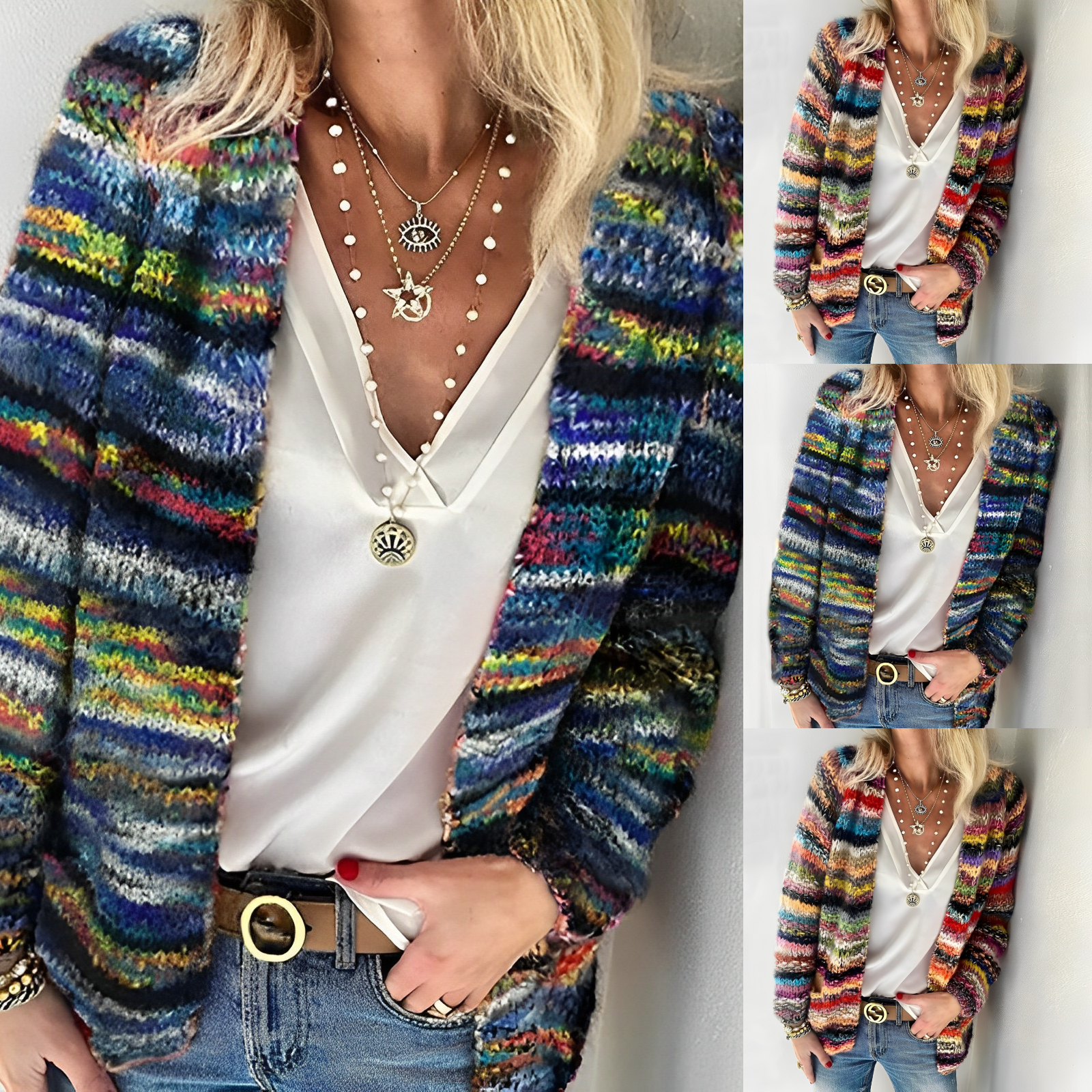 Women's Cozy Multicolor Knit Cardigan