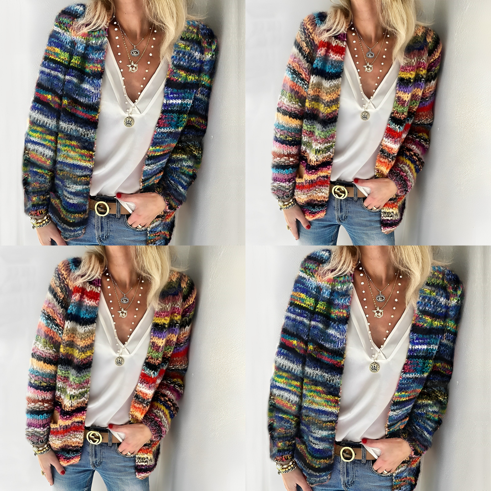 Women's Cozy Multicolor Knit Cardigan