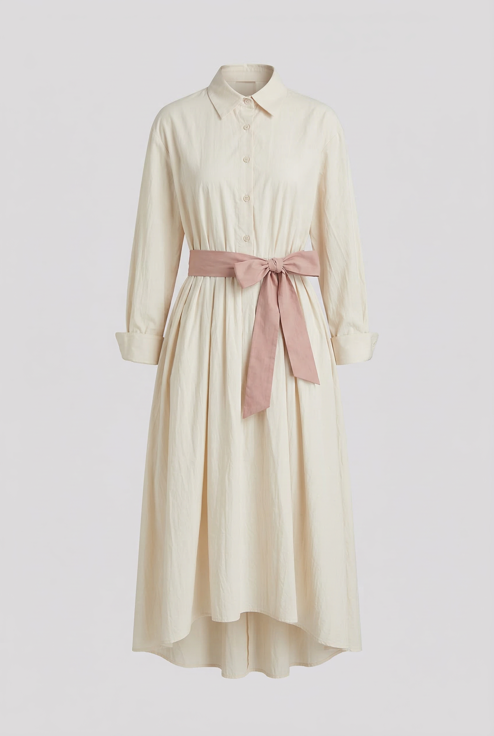 Elegant Maxi Dress with Shirt, Long Sleeves, and Tie