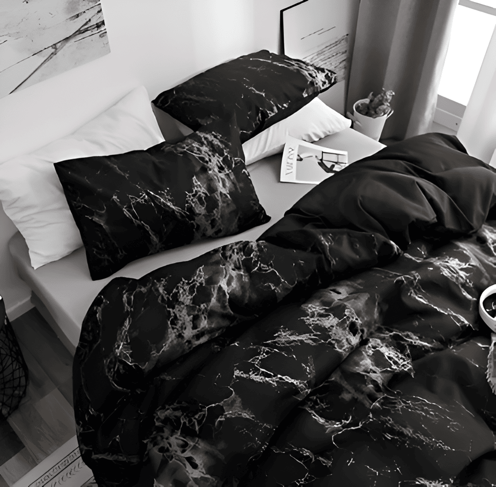 Luxury Marble Bedding Set 155x220 cm – 3-piece Soft Microfiber Duvet Cover and Pillowcases for Ultimate Comfort