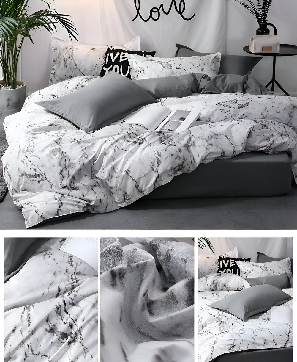 Luxury Marble Bedding Set 155x220 cm – 3-piece Soft Microfiber Duvet Cover and Pillowcases for Ultimate Comfort